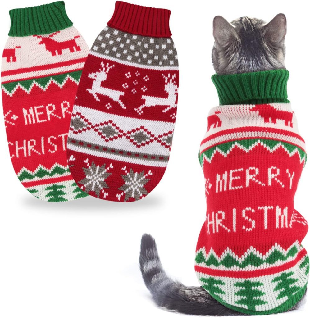 El sueter navideño puede no gustarle a tu gato aunque sea popular como ropa para mascotas navideña