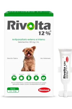 Pipeta antipulgas para perros Rivolta 12% para perros entre 2.6 Kg a 5 Kg