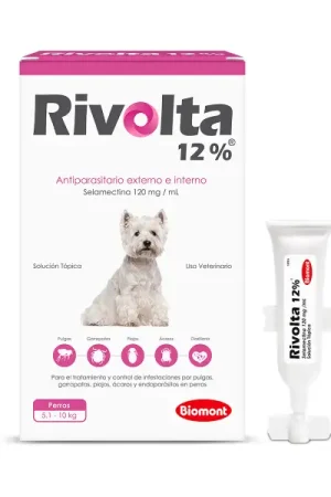 Pipeta antipulgas para perros Rivolta 12 % 0.5 ml para perros entre 5.1 Kg hasta 10 Kg