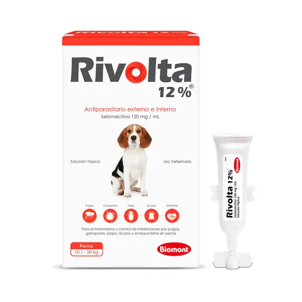 Pipeta antipulgas para perros Rivolta 12 % 1 ml para perros entre 10.1 Kg a 20 Kg