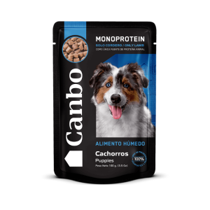 Comida húmeda para perros cachorros Canbo trocitos de cordero en salsa