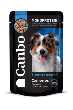 Comida húmeda para perros cachorros Canbo trocitos de cordero en salsa