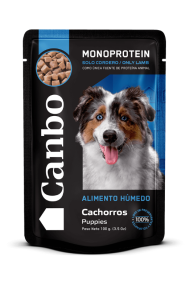 Comida húmeda para perros cachorros Canbo trocitos de cordero en salsa